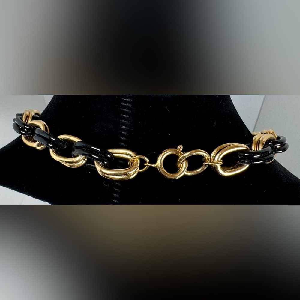 Vintage Chunky Double Gold-tone & Black Chain Link Necklace 22” #1500 - Picture 4 of 10